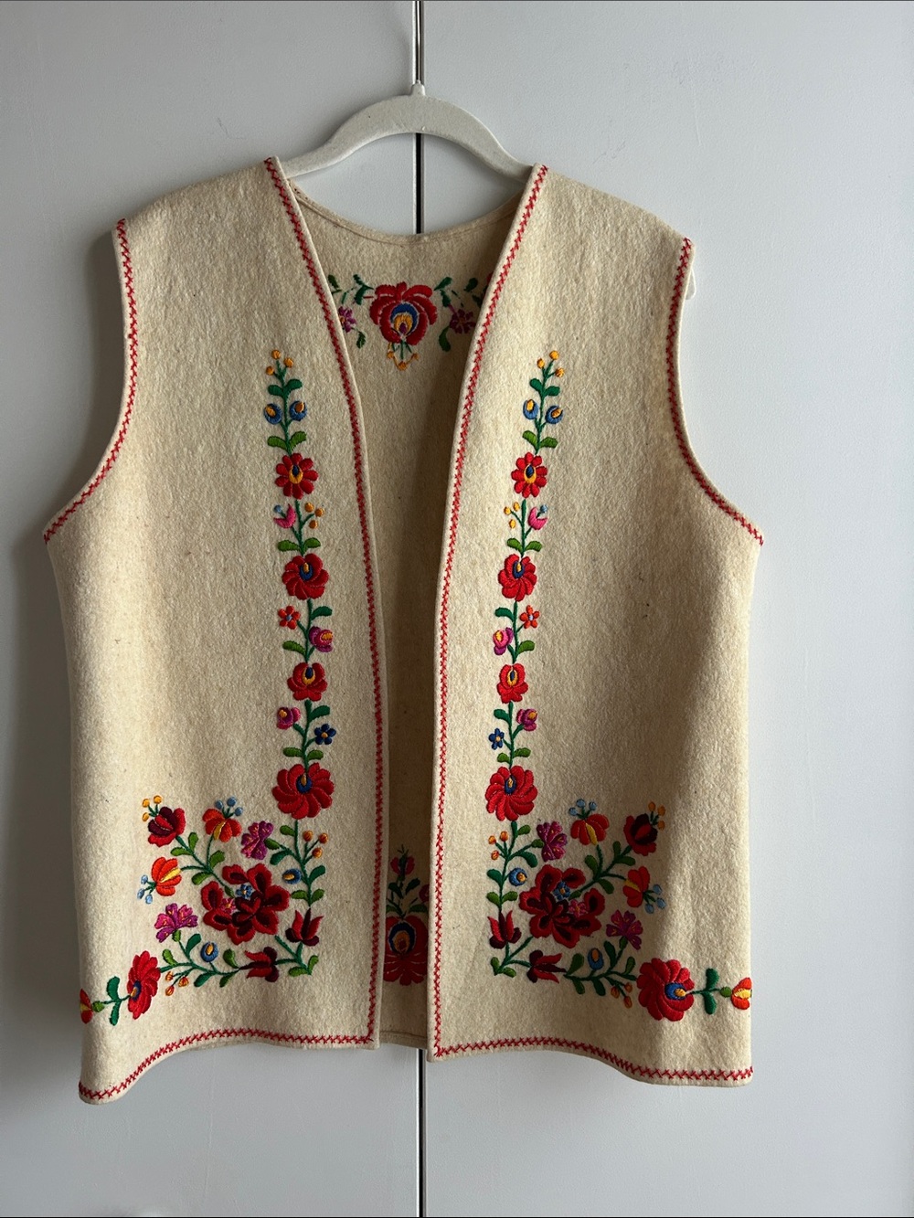 Hand-Made Vintage Embroidered Floral Felt Vest